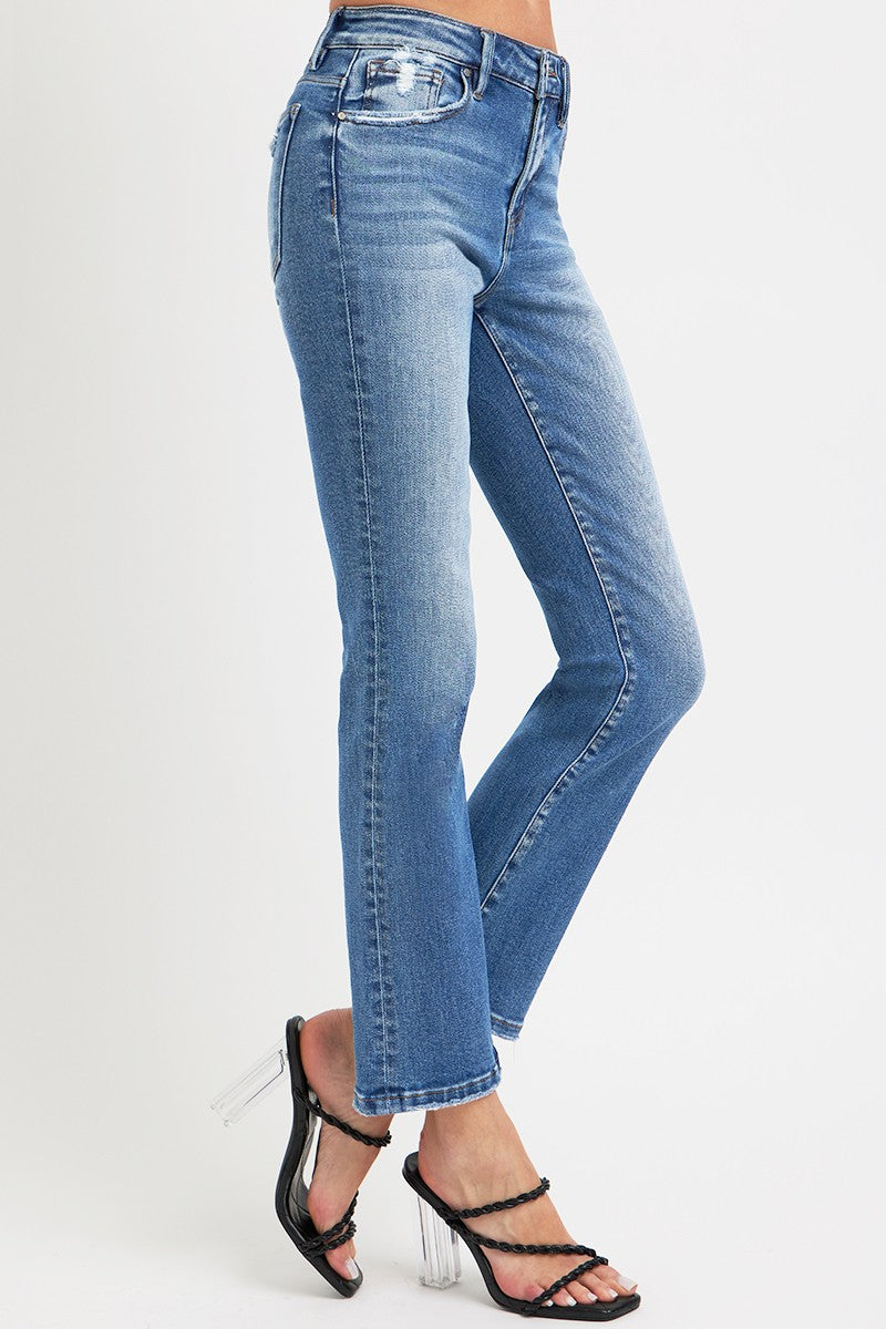 RISEN Francine Mid Rise Ankle Straight Jeans