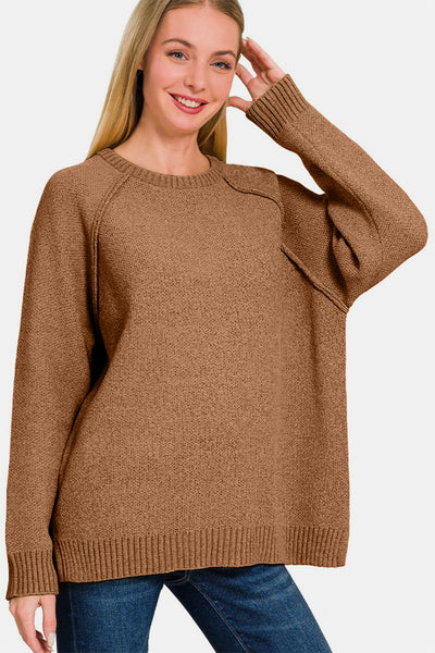 Carma Side Slit Raglan Sleeve Sweater