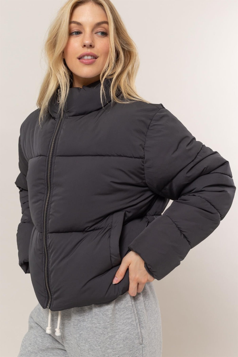 Harper Quilted Back Drawstring Puffer Jacket