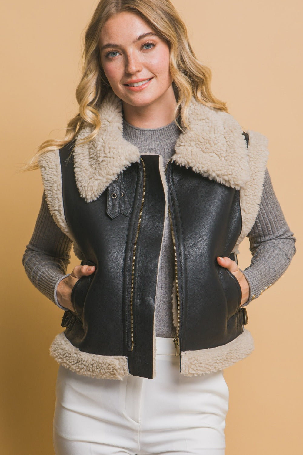 Layla Sherpa Zip Up Vest with Pockets