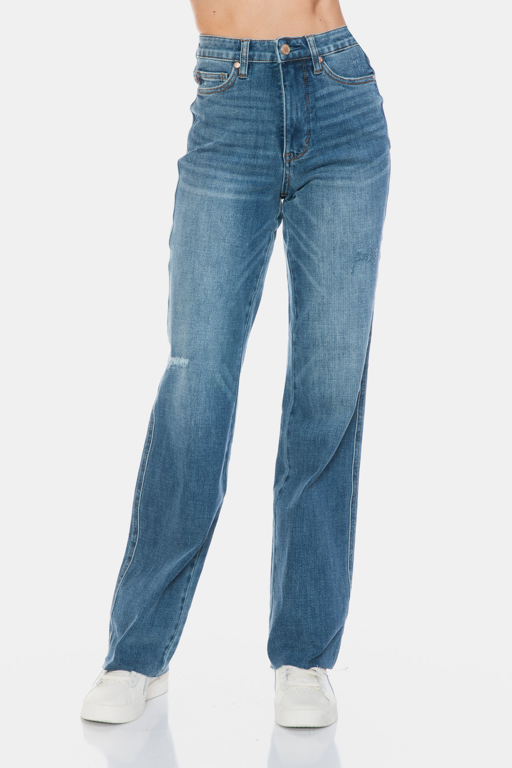 Judy Blue Ingrid Tummy Control Cut Raw Hem Straight Jeans