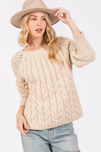 Sadie Natural Cable-Knit Long Sleeve Sweater