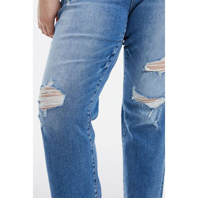BAYEAS Arianna Mid Waist Distressed Ripped Straight Jeans