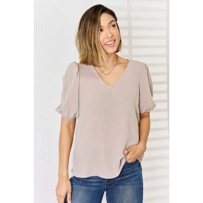 Jean V-Neck Puff Sleeve Top