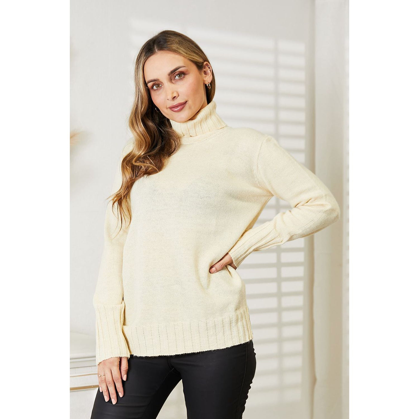 Margie Long Sleeve Turtleneck Sweater with Side Slit
