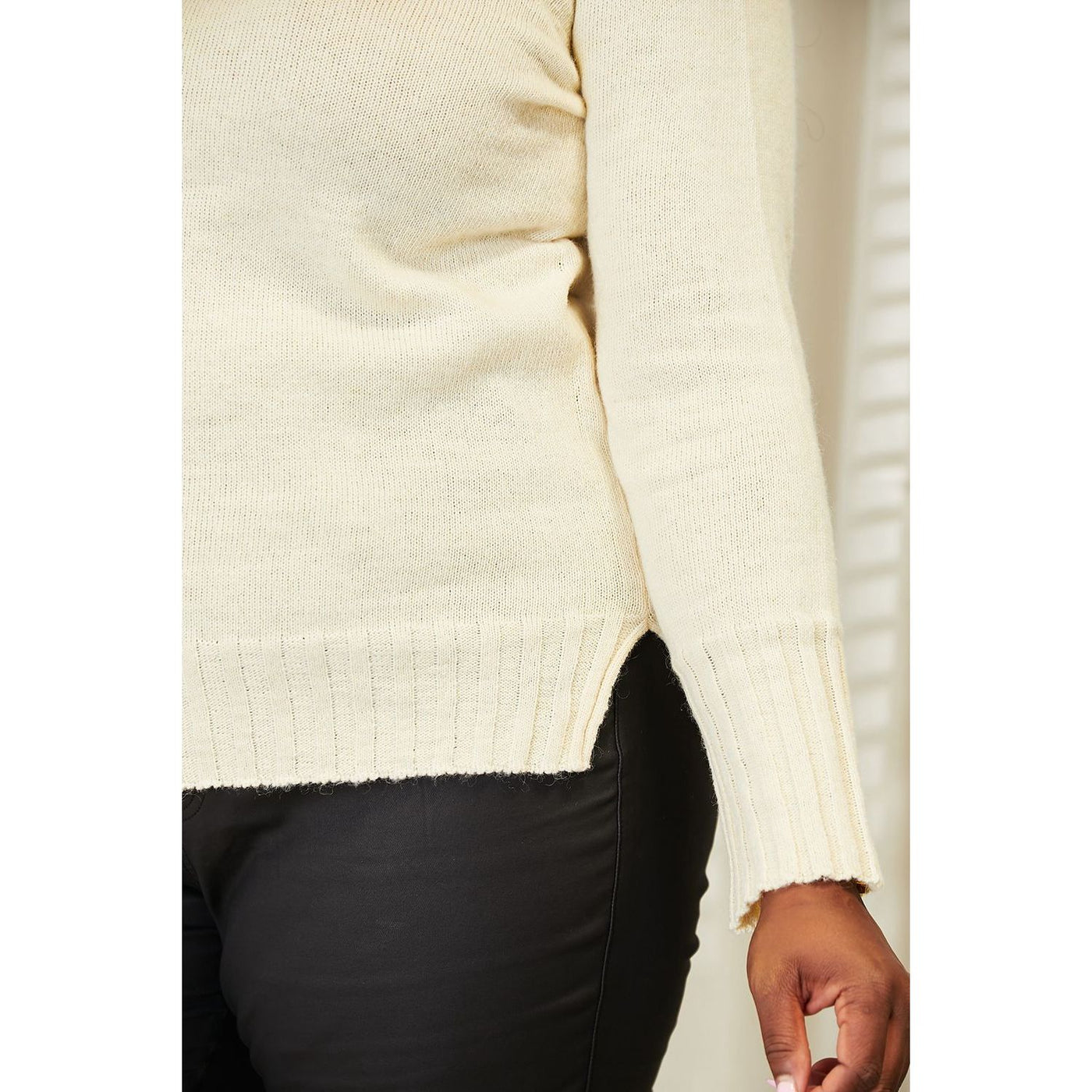 Margie Long Sleeve Turtleneck Sweater with Side Slit