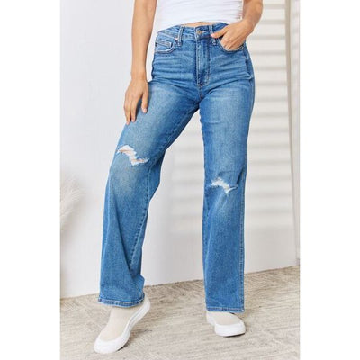 Judy Blue Jessica High Waist Distressed Straight-Leg Jeans