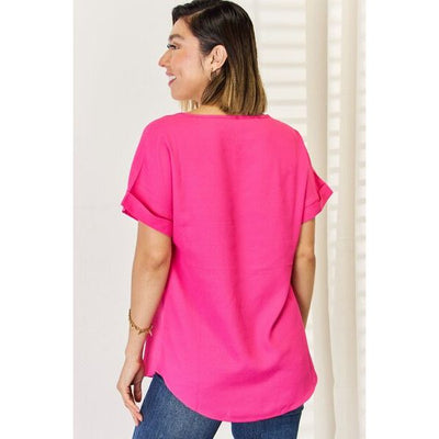 Deanna V-Neck Rolled Short Sleeve T-Shirt