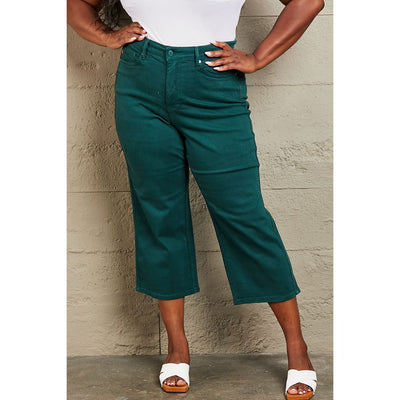 Judy Blue Halley Full Size Tummy Control High Waisted Cropped Wide Leg Jeans