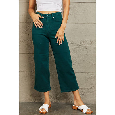 Judy Blue Halley Full Size Tummy Control High Waisted Cropped Wide Leg Jeans
