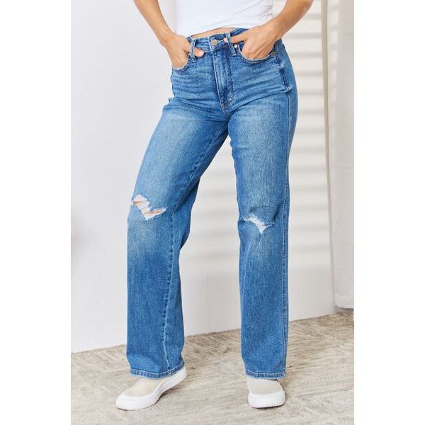Judy Blue Jessica High Waist Distressed Straight-Leg Jeans