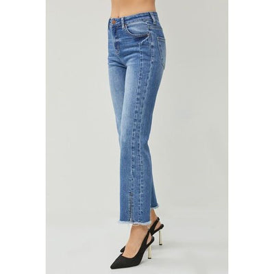 RISEN Evie High Waist Raw Hem Slit Straight Jeans