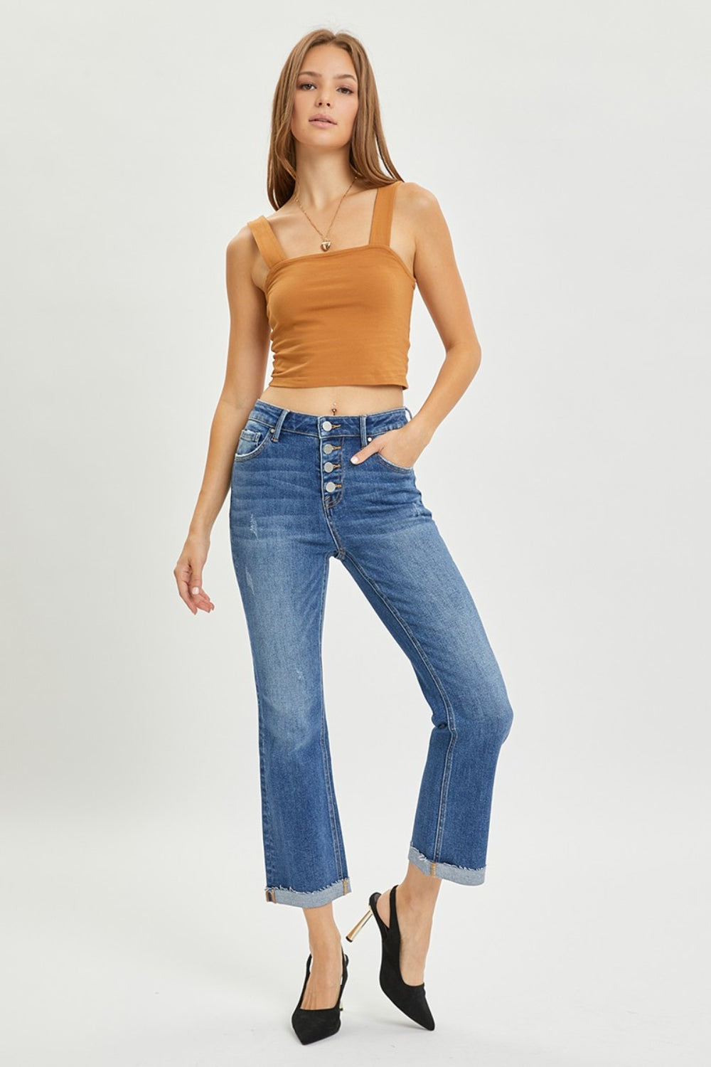 RISEN Kendrick Button Fly Cropped Bootcut Jeans