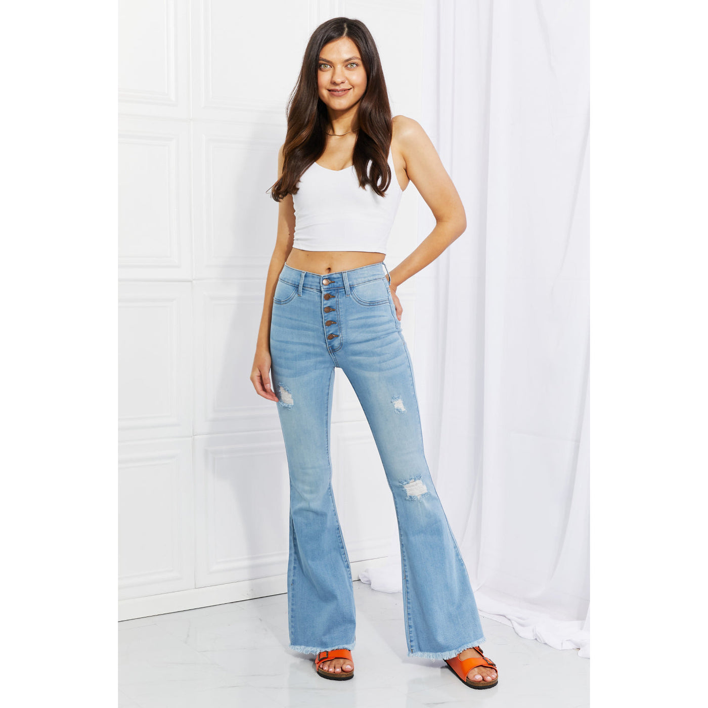 Vibrant MIU Jessica Button Fly Flare Jeans