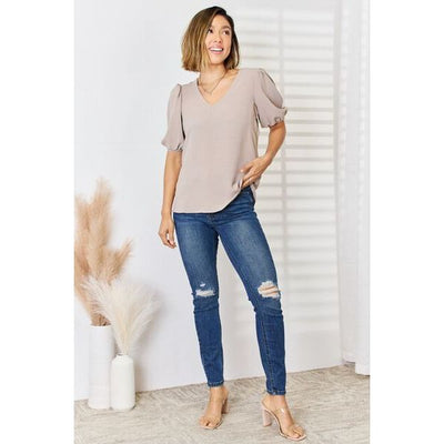Jean V-Neck Puff Sleeve Top