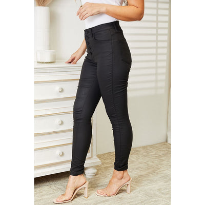 Kancan Bailey High Rise Black Coated Ankle Skinny Jeans