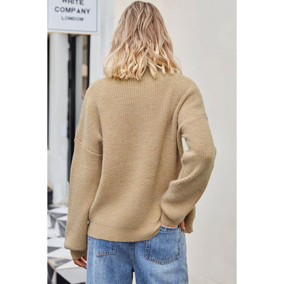 Carter Ribbed Round Neck Dropped Shoulder Sweater