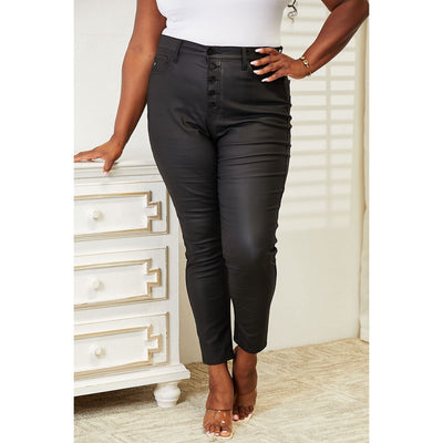 Kancan Bailey High Rise Black Coated Ankle Skinny Jeans