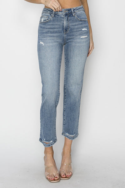RISEN Fineas High Waist Distressed Cropped Jeans
