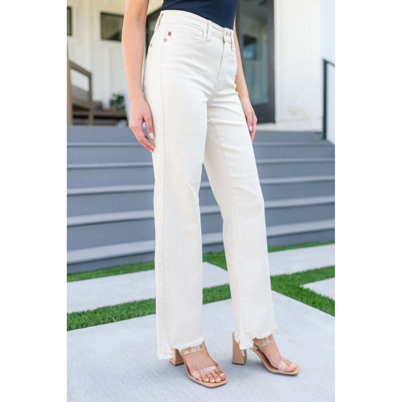 Judy Blue Alice High Rise Over Dyed 90's Straight Jeans in Light Khaki