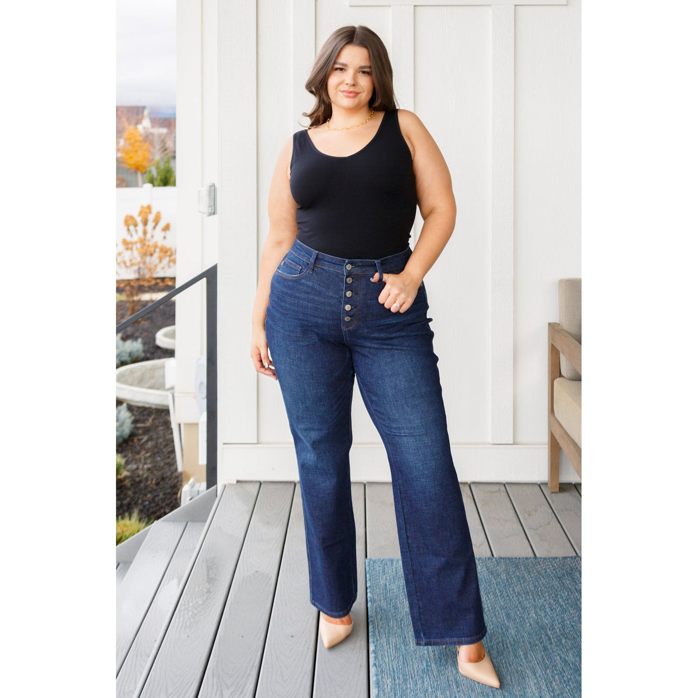 Judy Blue Aggie High Rise Button-Fly Straight Jeans