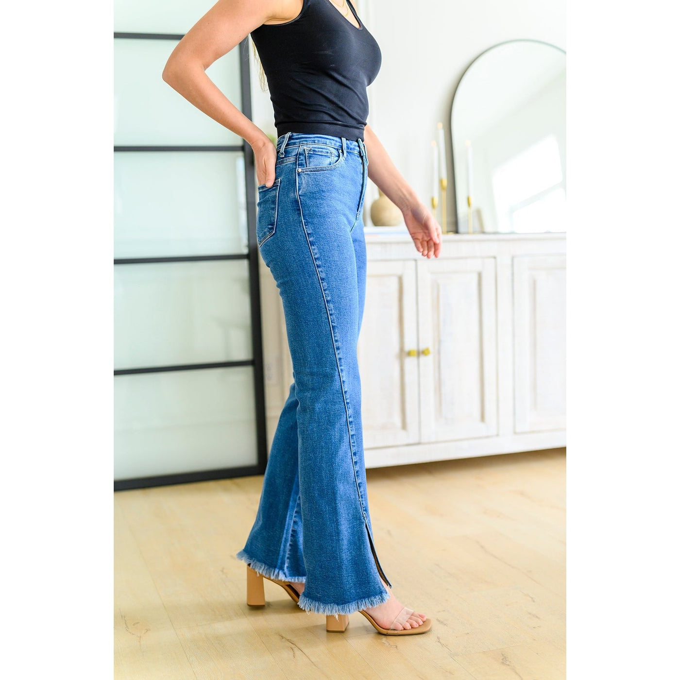 Judy Blue Caitlin High Rise Split Hem Straight Jeans