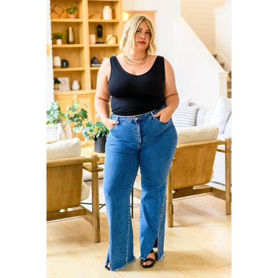 Judy Blue Caitlin High Rise Split Hem Straight Jeans