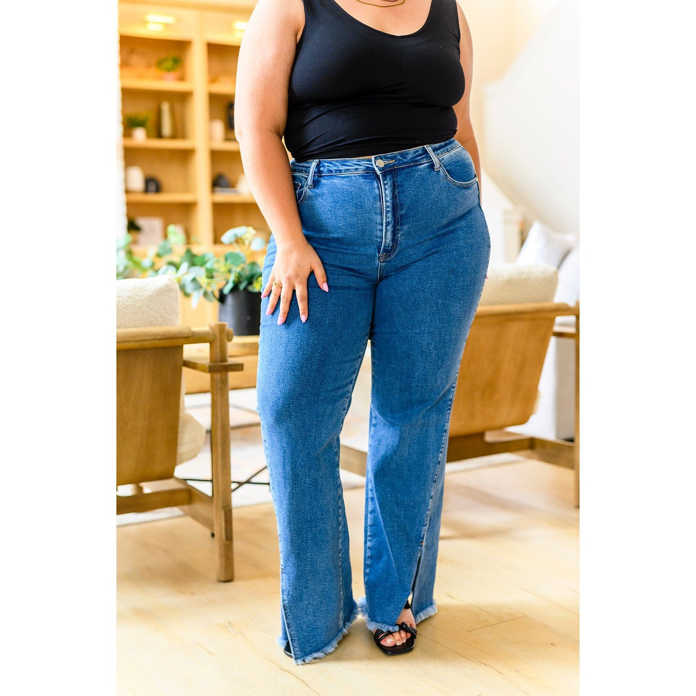 Judy Blue Caitlin High Rise Split Hem Straight Jeans