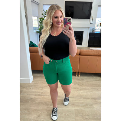 Jenny High Rise Control Top Cuffed Shorts in Green