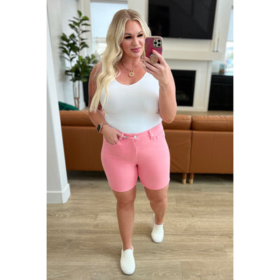 Judy Blue Jenny Pink High Rise Control Top Cuffed Shorts