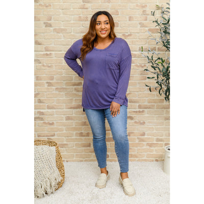 Sonia Long Sleeve Knit Top With Pocket In Denim Blue
