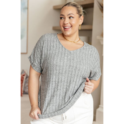 Heather Gray Ribbed V-Neck Top