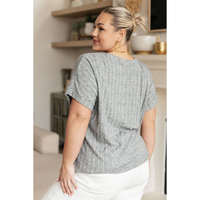 Heather Gray Ribbed V-Neck Top