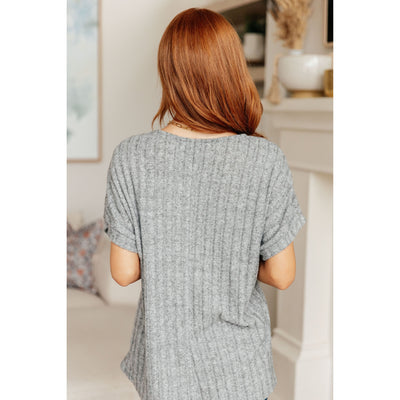 Heather Gray Ribbed V-Neck Top