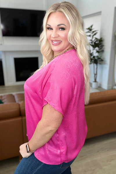 Chloee Pleat Front V-Neck Top in Hot Pink