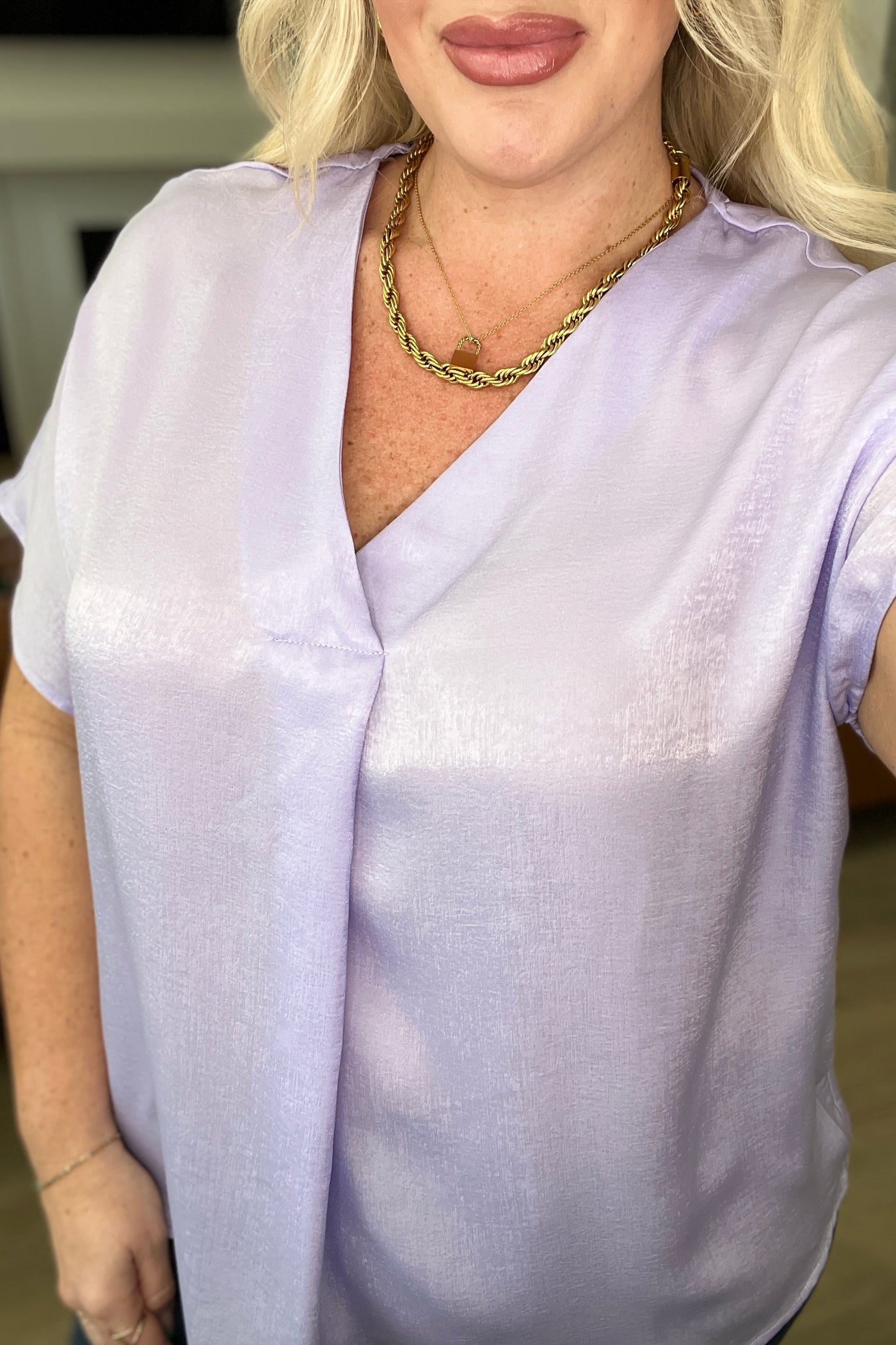 Chloee Pleat Front V-Neck Top in Lavender