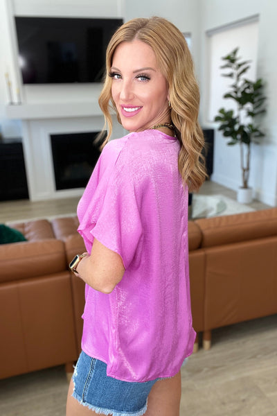 Chloee Pleat Front V-Neck Top in Spring Orchid