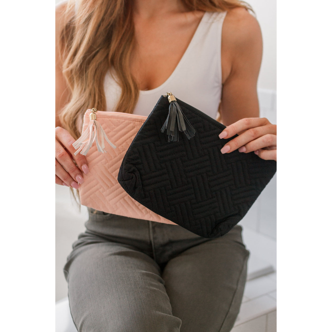 Pamela Pink Quilted Travel Zip Pouch