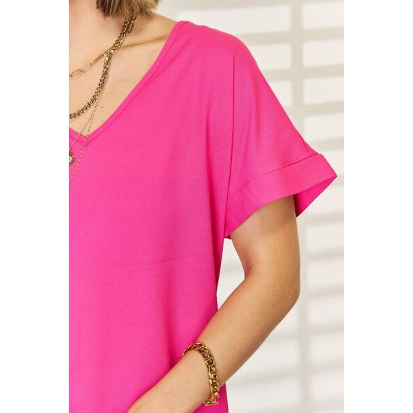 Deanna V-Neck Rolled Short Sleeve T-Shirt