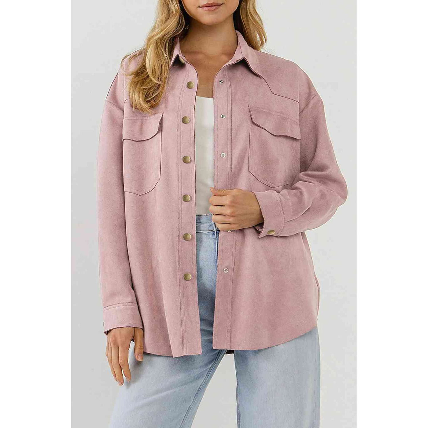 Paxton Suede Snap Front Dropped Shoulder Jacket