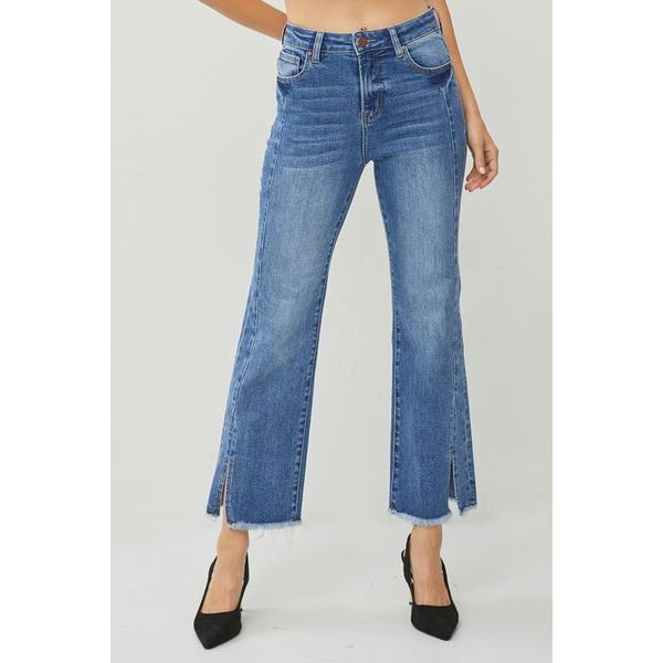 RISEN Evie High Waist Raw Hem Slit Straight Jeans