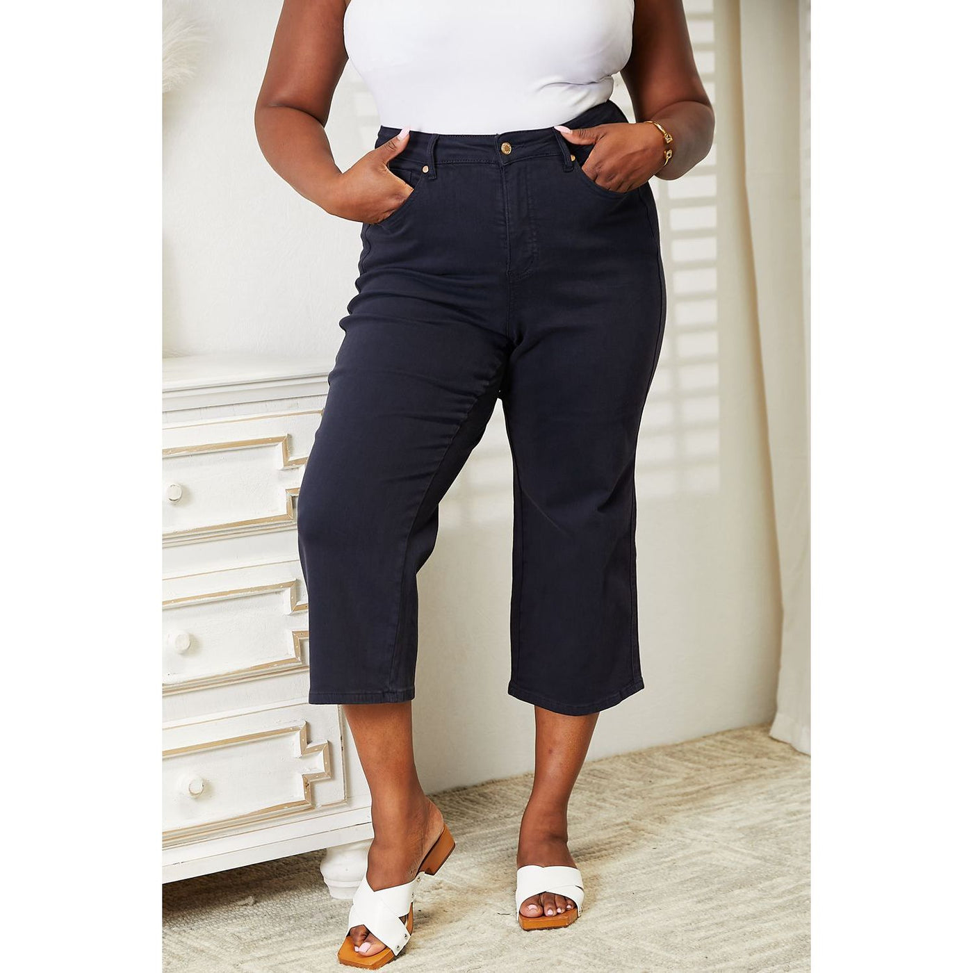 Judy Blue Sam High Waist Tummy Control Garment Dyed Wide Cropped Jeans