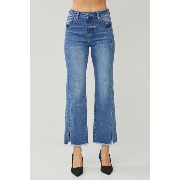 RISEN Evie High Waist Raw Hem Slit Straight Jeans