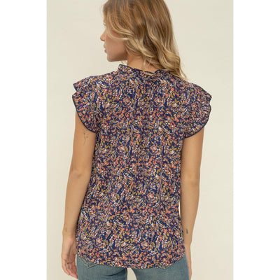 Valerie Navy Floral Flutter Sleeve Top