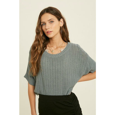 Emily Short Sleeved Steel Blue Sweater